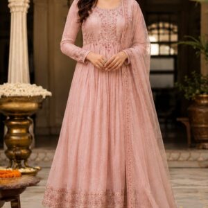 blush pink embroidered anarkali suit set